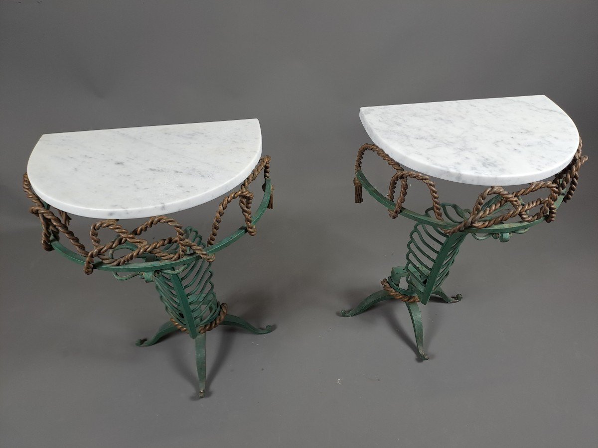 Pair Of Art Deco Wrought Iron Consoles Attributed To Gilbert Poillerat-photo-4