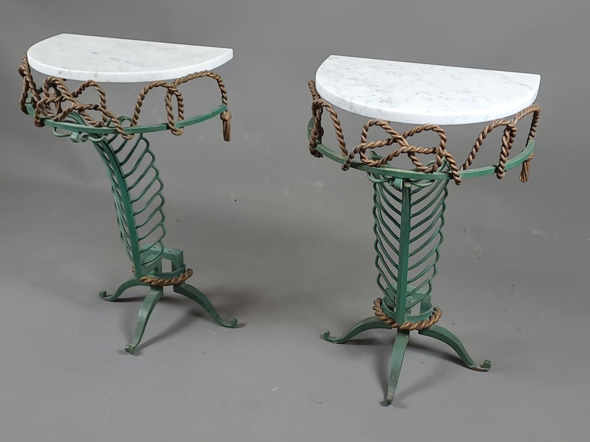 Pair Of Art Deco Wrought Iron Consoles Attributed To Gilbert Poillerat-photo-5