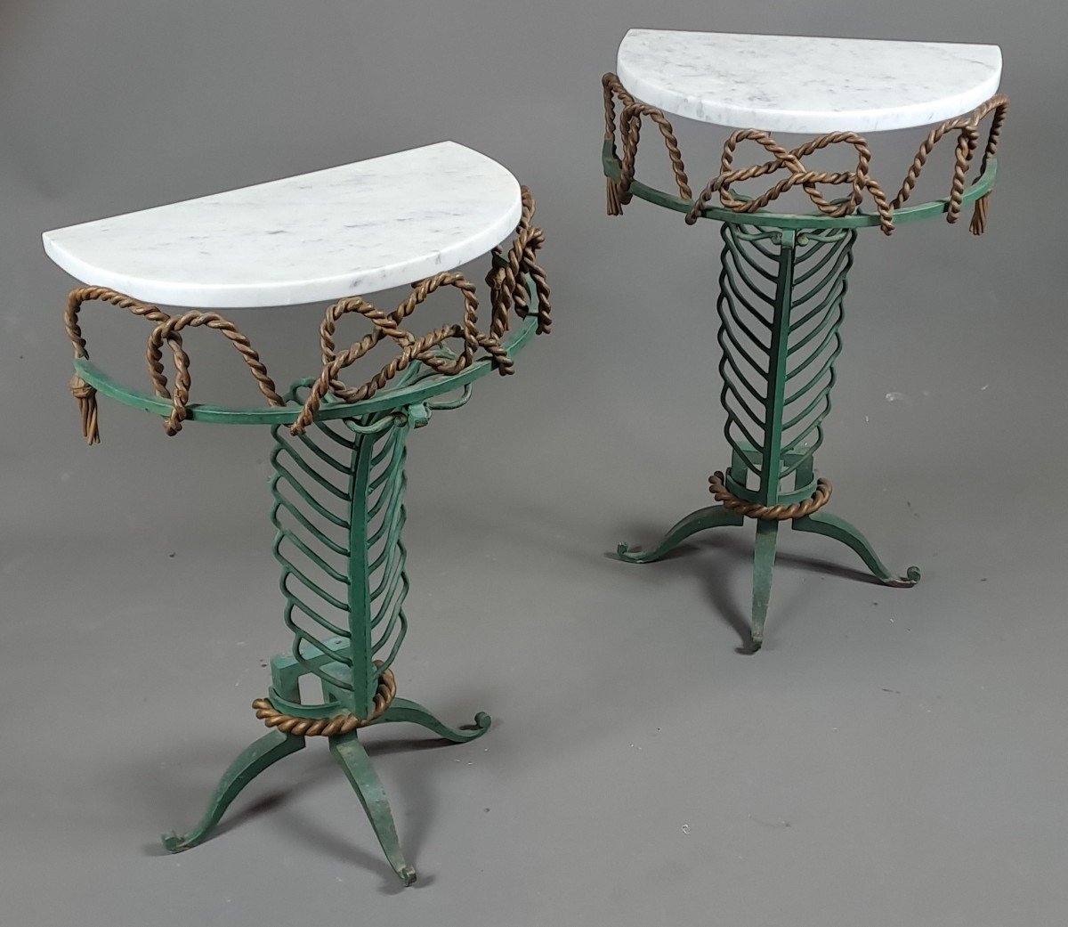 Pair Of Art Deco Wrought Iron Consoles Attributed To Gilbert Poillerat-photo-6