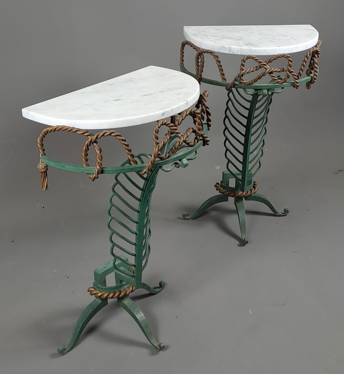 Pair Of Art Deco Wrought Iron Consoles Attributed To Gilbert Poillerat-photo-7