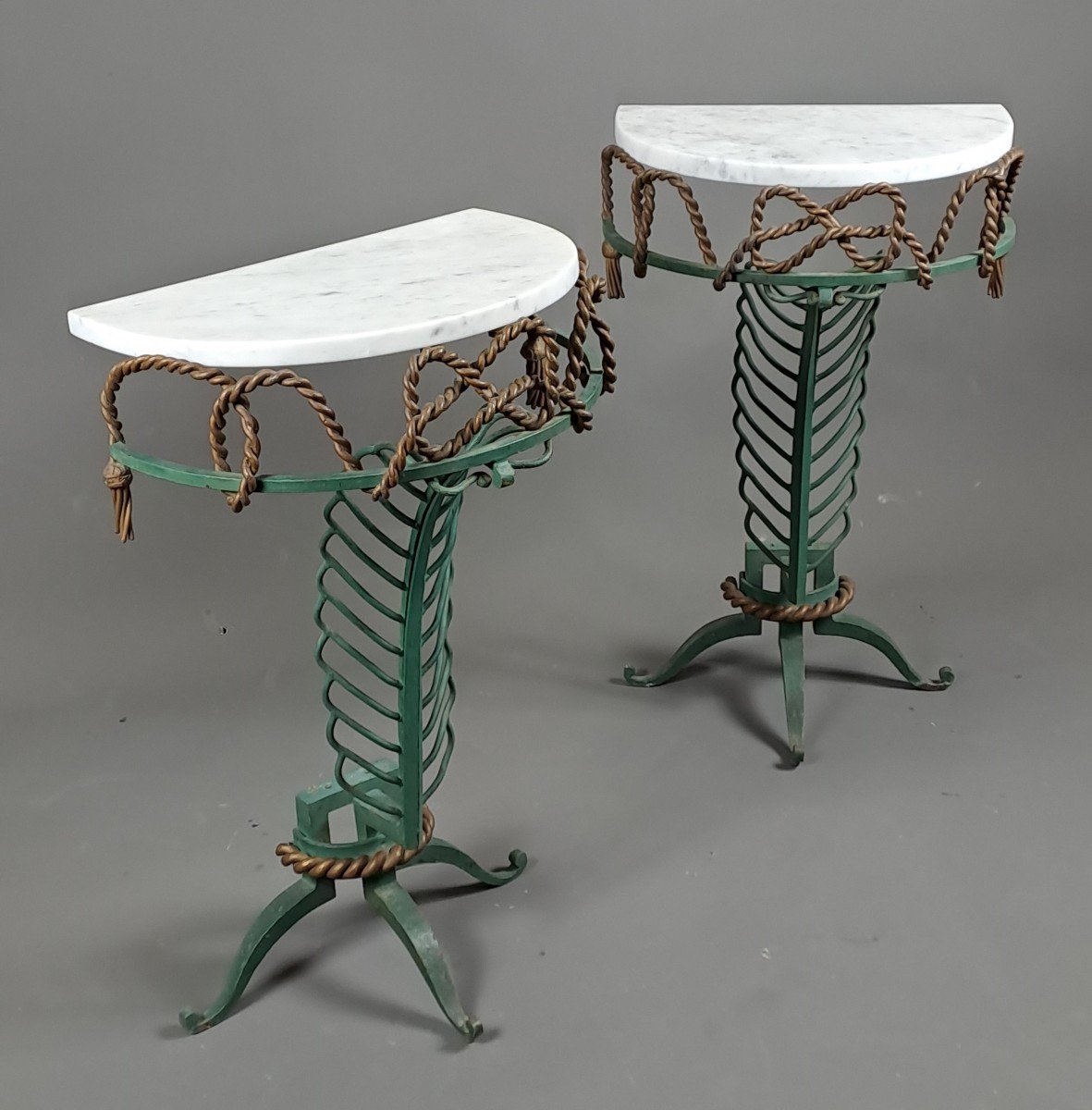 Pair Of Art Deco Wrought Iron Consoles Attributed To Gilbert Poillerat