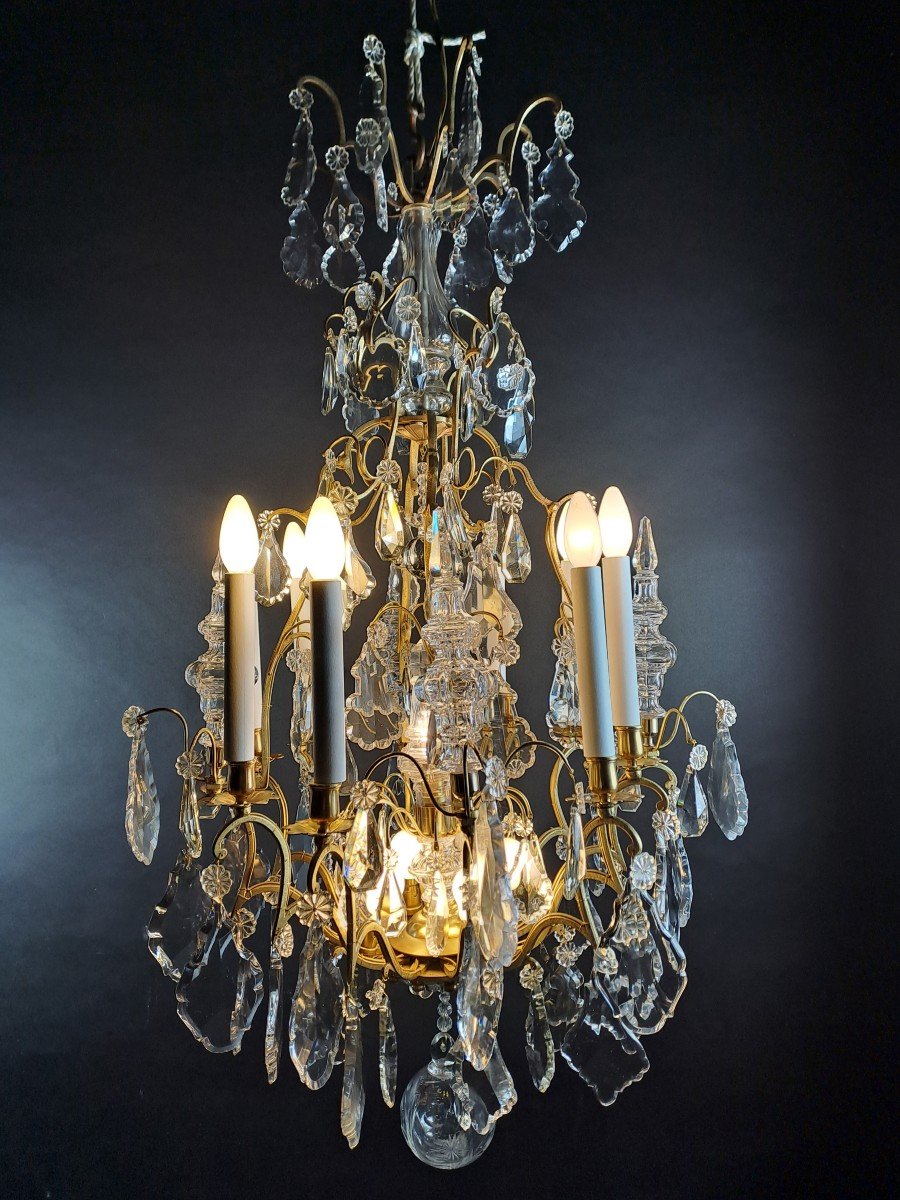 Large Chandelier In Gilt Bronze And Baccarat Crystal-photo-2