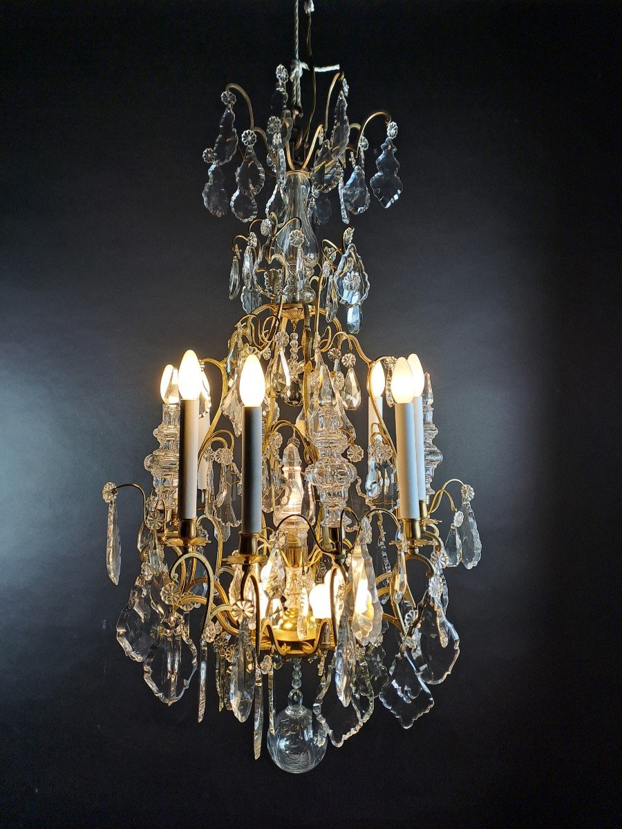 Large Chandelier In Gilt Bronze And Baccarat Crystal-photo-3