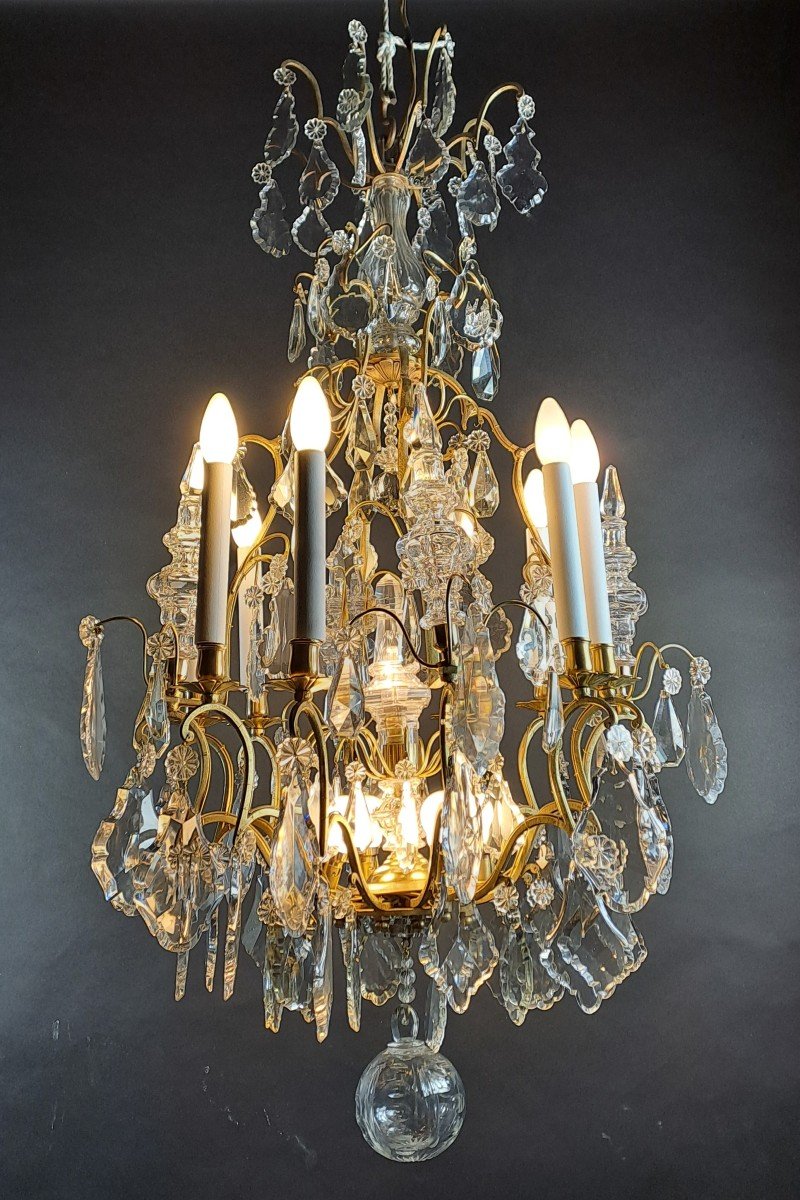 Large Chandelier In Gilt Bronze And Baccarat Crystal-photo-2