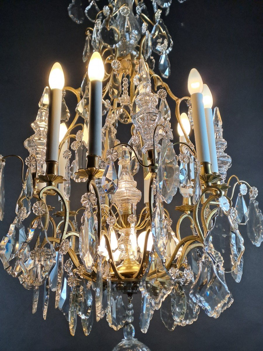 Large Chandelier In Gilt Bronze And Baccarat Crystal-photo-3