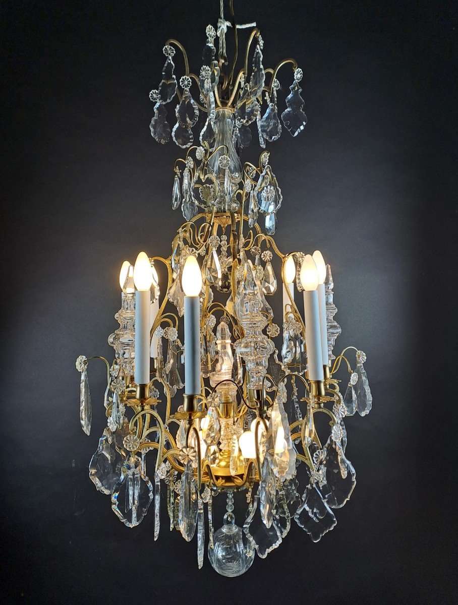 Large Chandelier In Gilt Bronze And Baccarat Crystal-photo-5