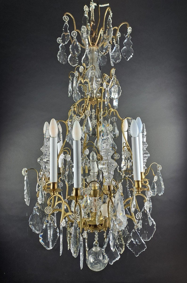 Large Chandelier In Gilt Bronze And Baccarat Crystal-photo-6