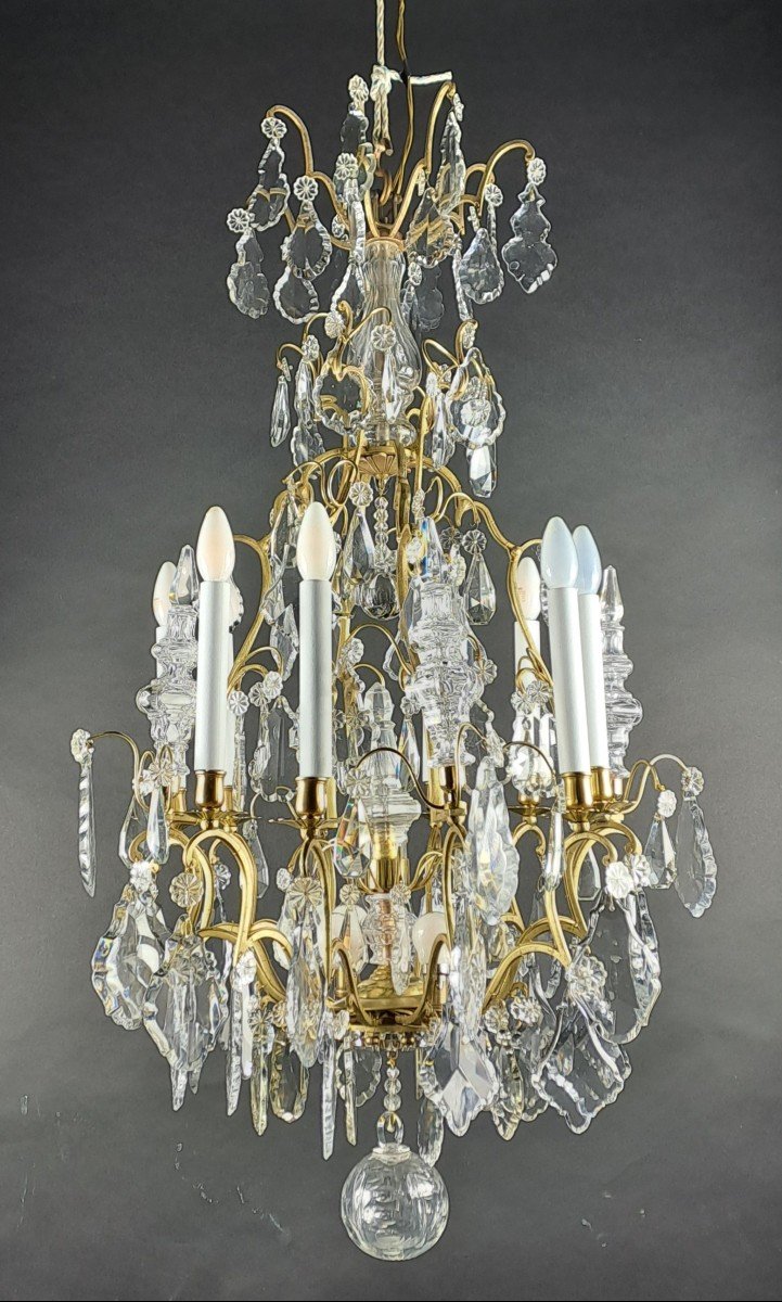 Large Chandelier In Gilt Bronze And Baccarat Crystal-photo-7