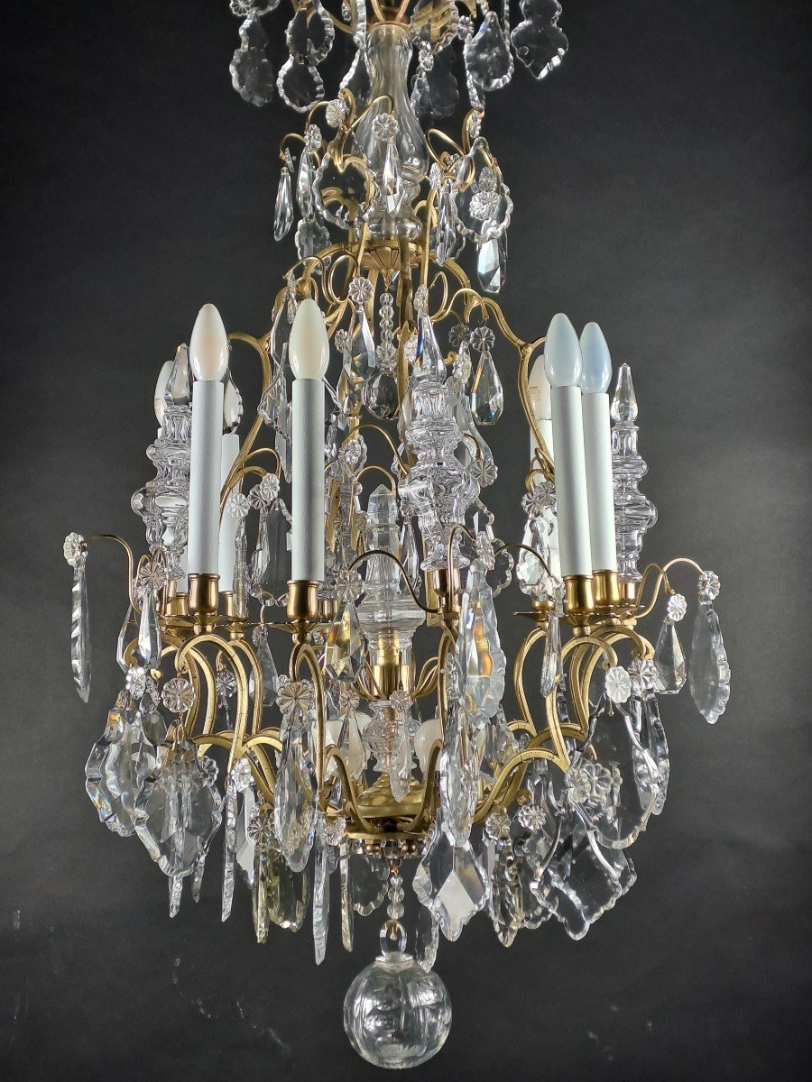 Large Chandelier In Gilt Bronze And Baccarat Crystal-photo-8