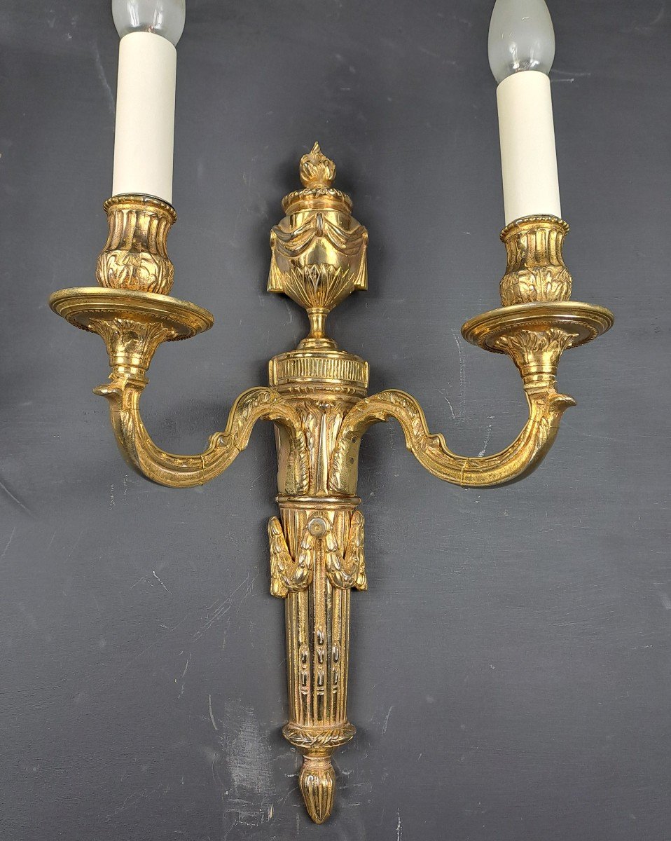 Pair Of Louis XVI Style Sconces In Gilt Bronze-photo-5