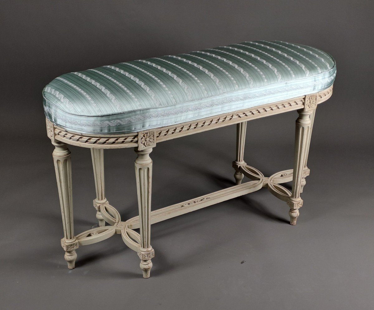 Louis XVI Style Two-seater Piano Bench In Gray Lacquered Wood-photo-2