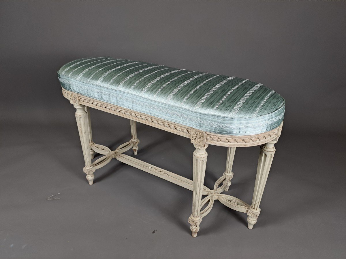 Louis XVI Style Two-seater Piano Bench In Gray Lacquered Wood-photo-4