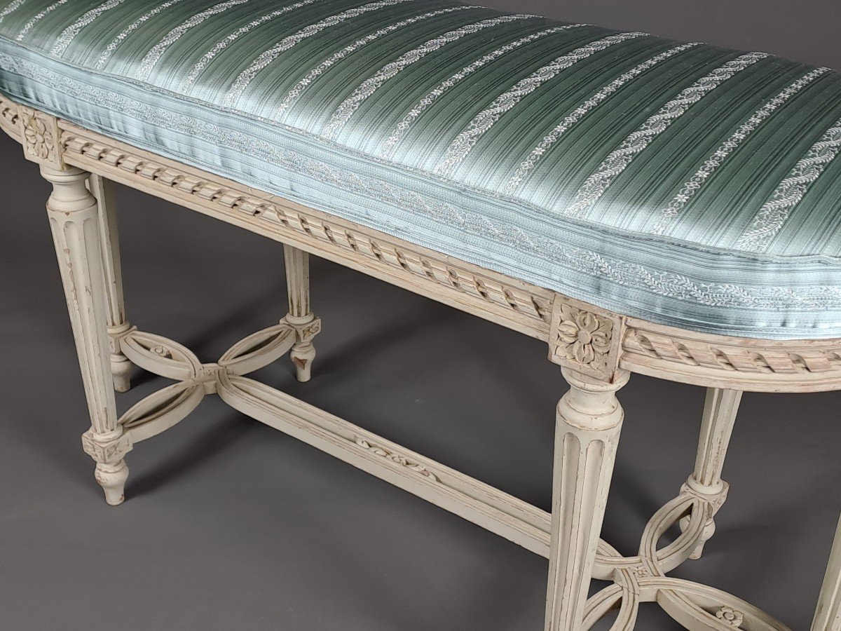 Louis XVI Style Two-seater Piano Bench In Gray Lacquered Wood-photo-1