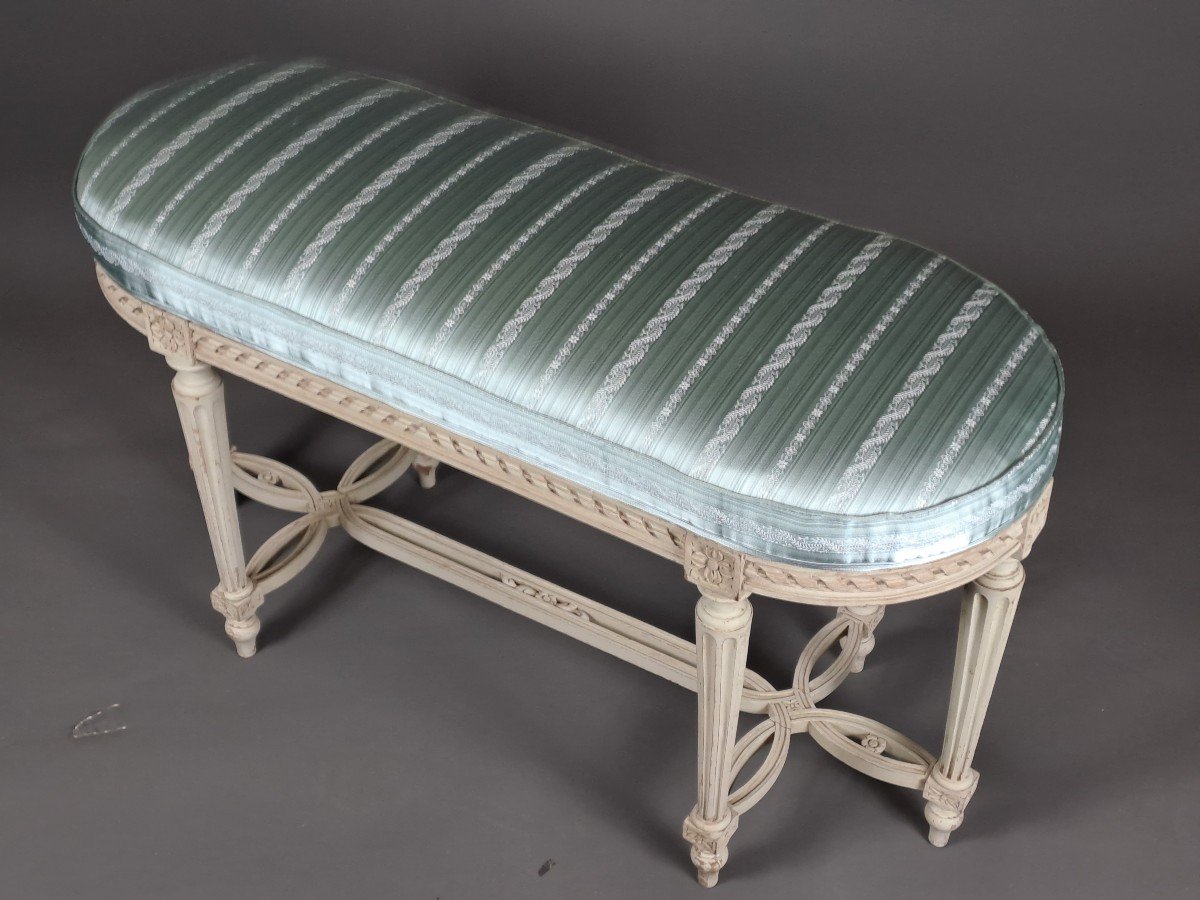 Louis XVI Style Two-seater Piano Bench In Gray Lacquered Wood-photo-2