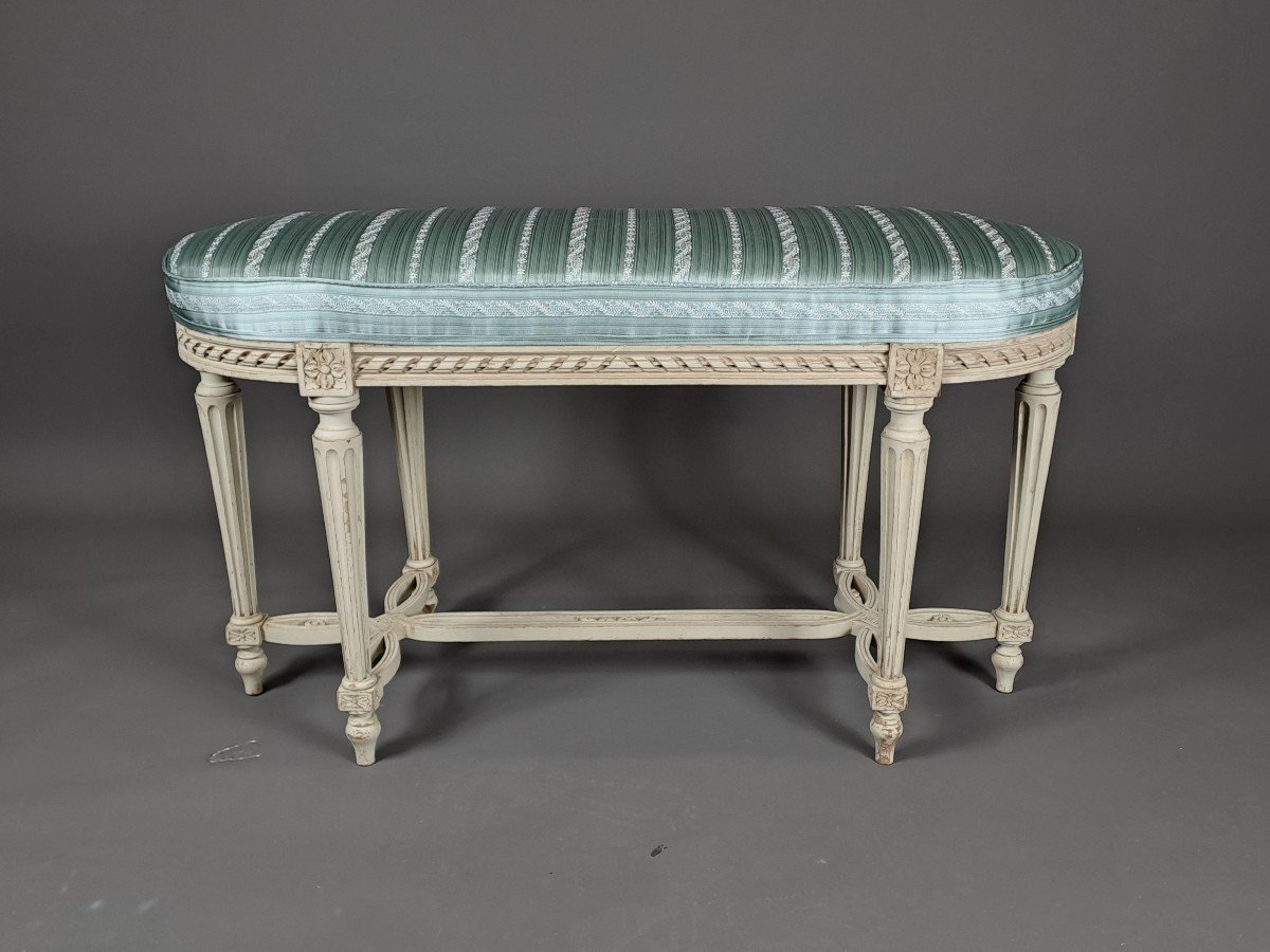 Louis XVI Style Two-seater Piano Bench In Gray Lacquered Wood-photo-3