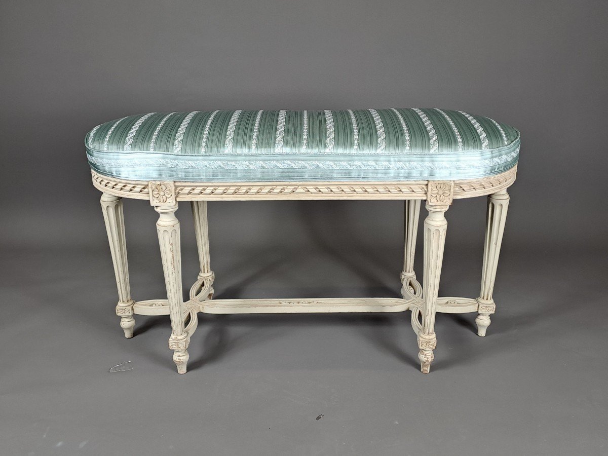 Louis XVI Style Two-seater Piano Bench In Gray Lacquered Wood-photo-4