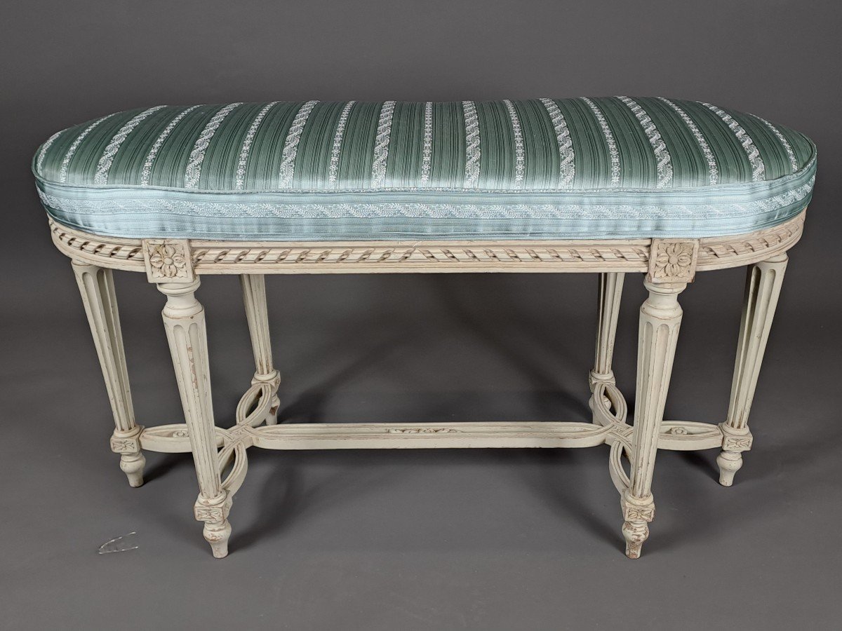 Louis XVI Style Two-seater Piano Bench In Gray Lacquered Wood-photo-5