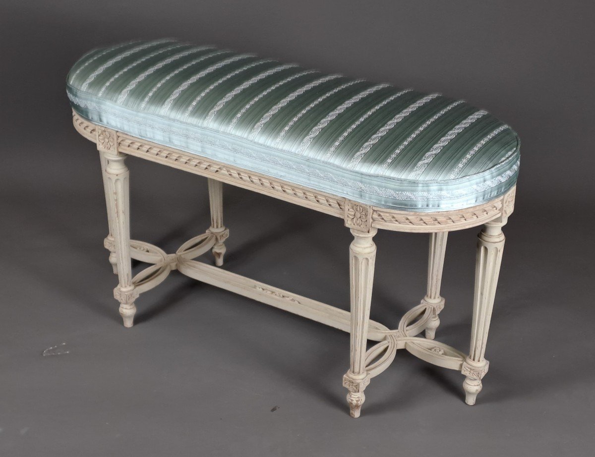 Louis XVI Style Two-seater Piano Bench In Gray Lacquered Wood