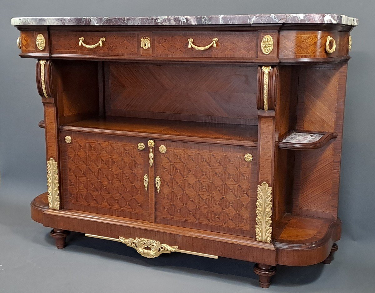 Louis XVI Style Buffet In Marquetry And Gilt Bronze Stamped Vincent Epeaux In Paris-photo-3