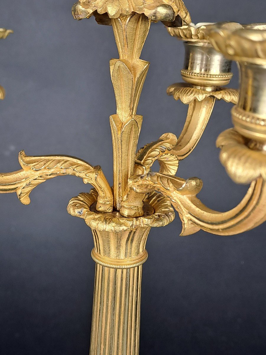 Pair Of Candelabra In Gilt Bronze From The Restoration Period-photo-3