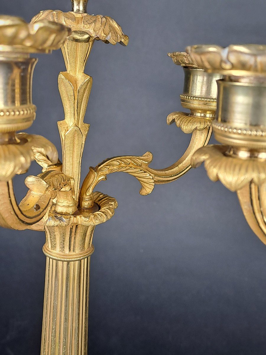 Pair Of Candelabra In Gilt Bronze From The Restoration Period-photo-4