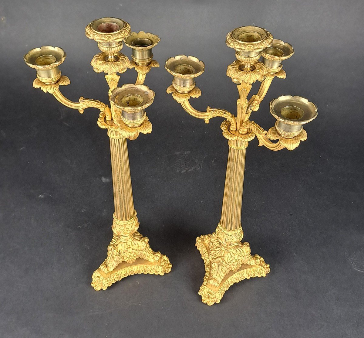 Pair Of Candelabra In Gilt Bronze From The Restoration Period-photo-2