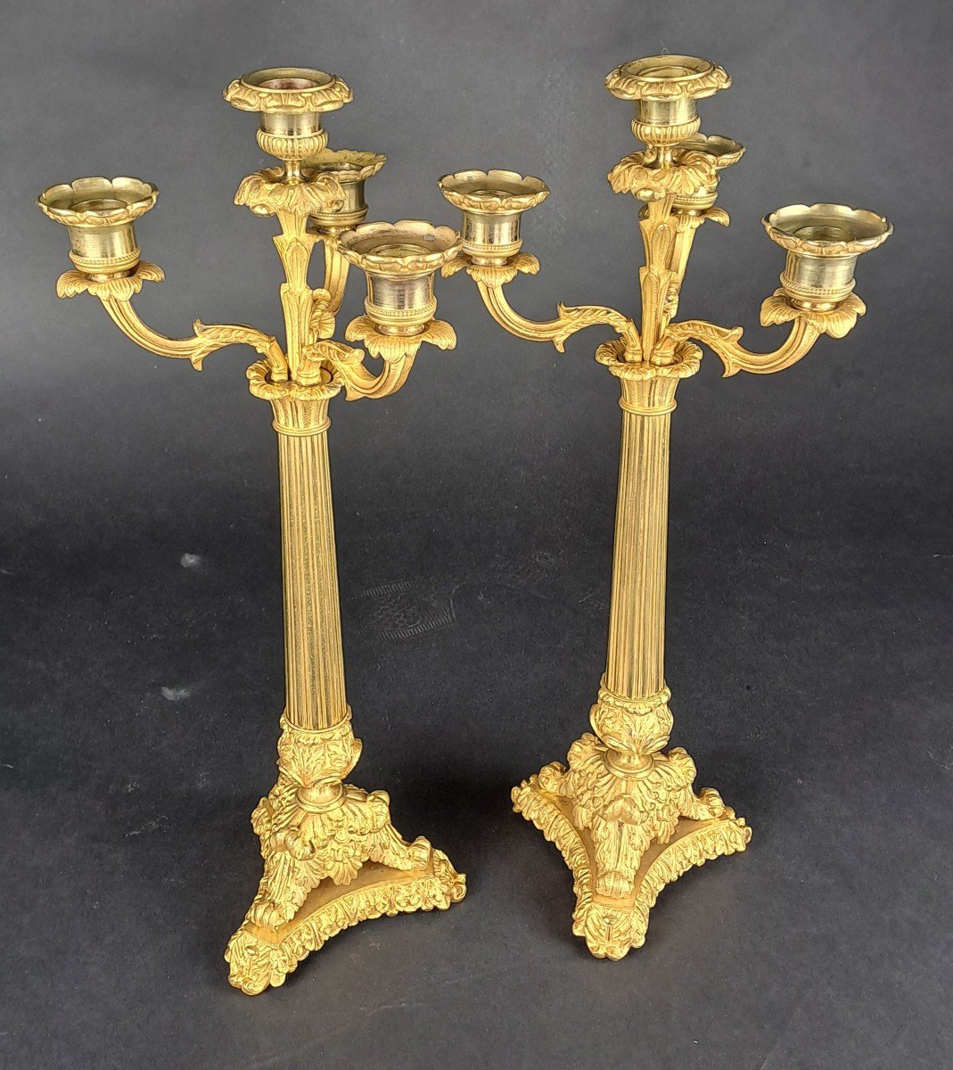 Pair Of Candelabra In Gilt Bronze From The Restoration Period-photo-5