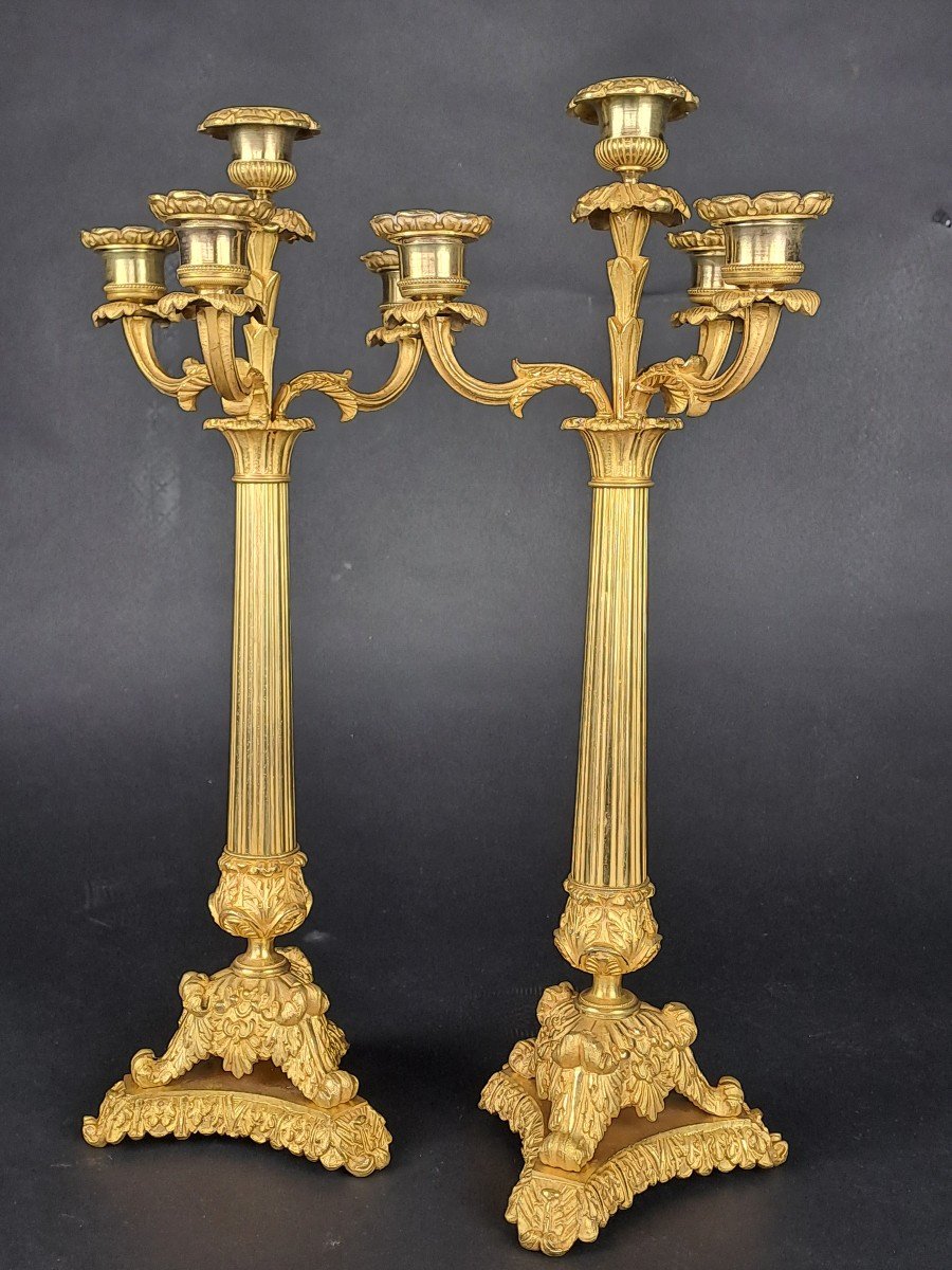 Pair Of Candelabra In Gilt Bronze From The Restoration Period