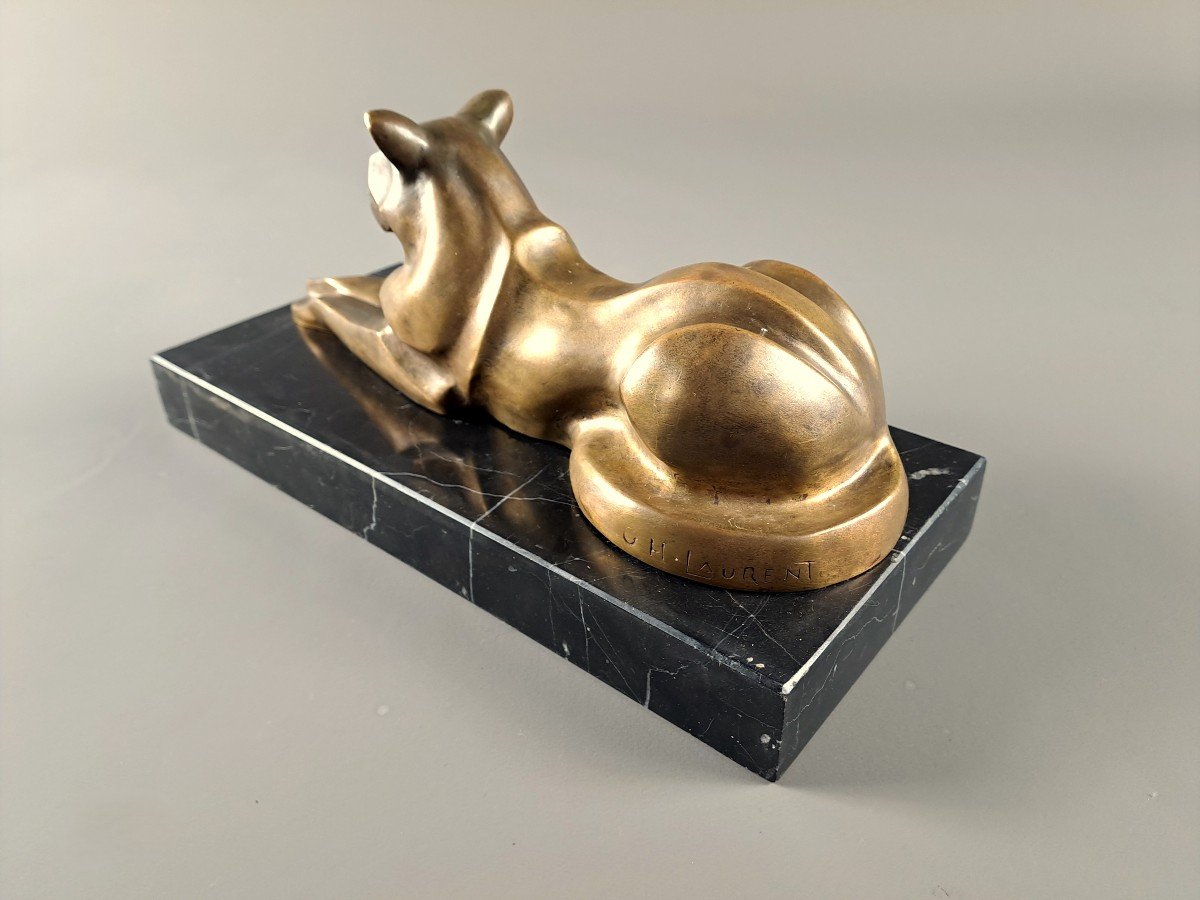 Panthère Art Déco En Bronze Signée Gh Laurent-photo-4