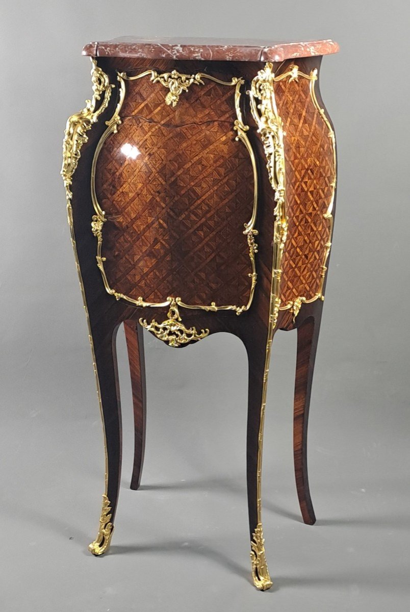 Louis XV Style Meuble d'Appui In Marquetry And Gilt Bronze-photo-2