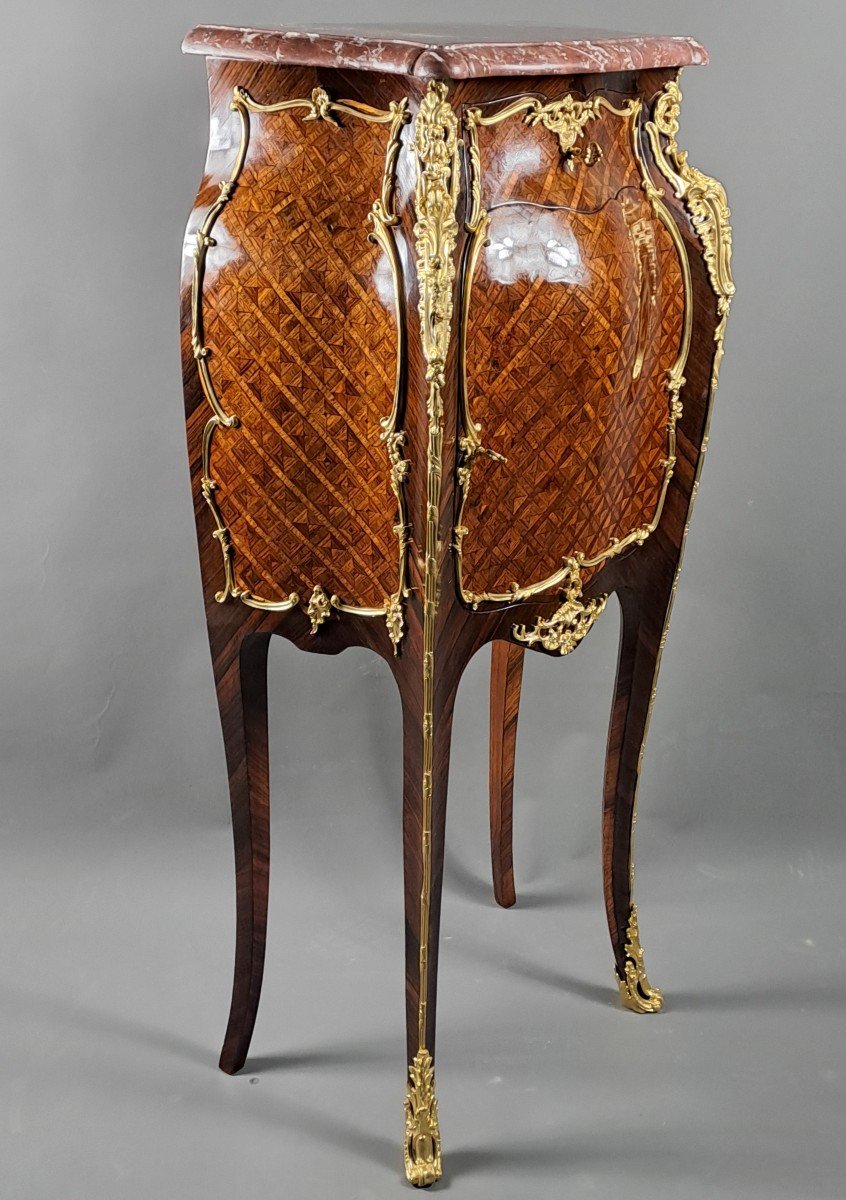 Louis XV Style Meuble d'Appui In Marquetry And Gilt Bronze-photo-5