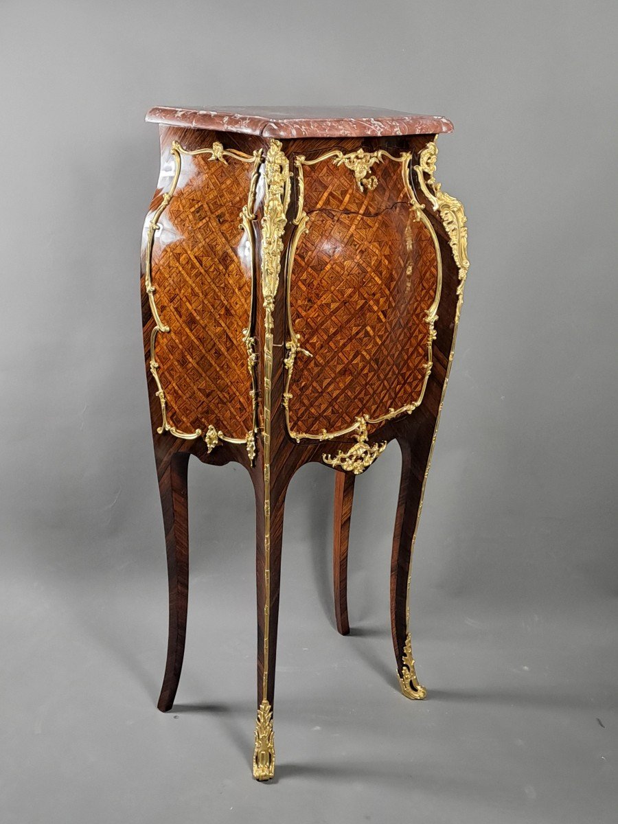 Louis XV Style Meuble d'Appui In Marquetry And Gilt Bronze-photo-7