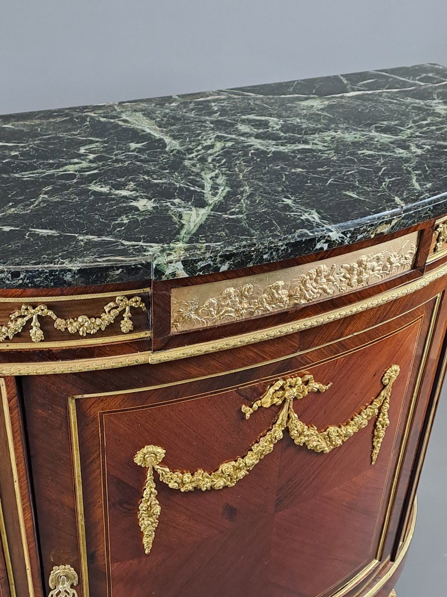 Buffet d'Appui En Demi Lune De Style Louis XVI En Marquèterie Et Bronze Doré-photo-4