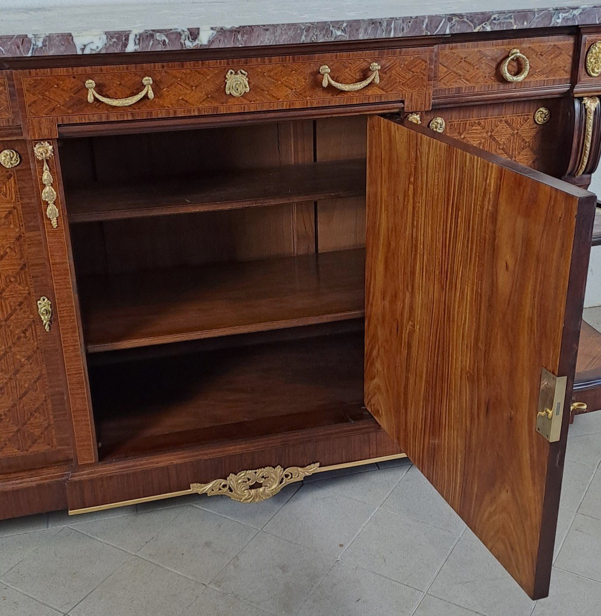 Louis XVI Style Sideboard Made Of Marquetry & Gilt Bronze Stamped Vincent Epeaux Paris-photo-6