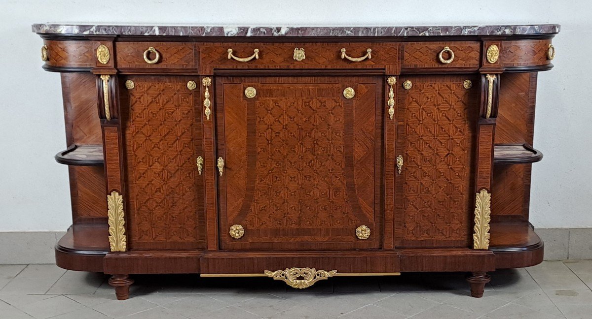 Louis XVI Style Sideboard Made Of Marquetry & Gilt Bronze Stamped Vincent Epeaux Paris-photo-8