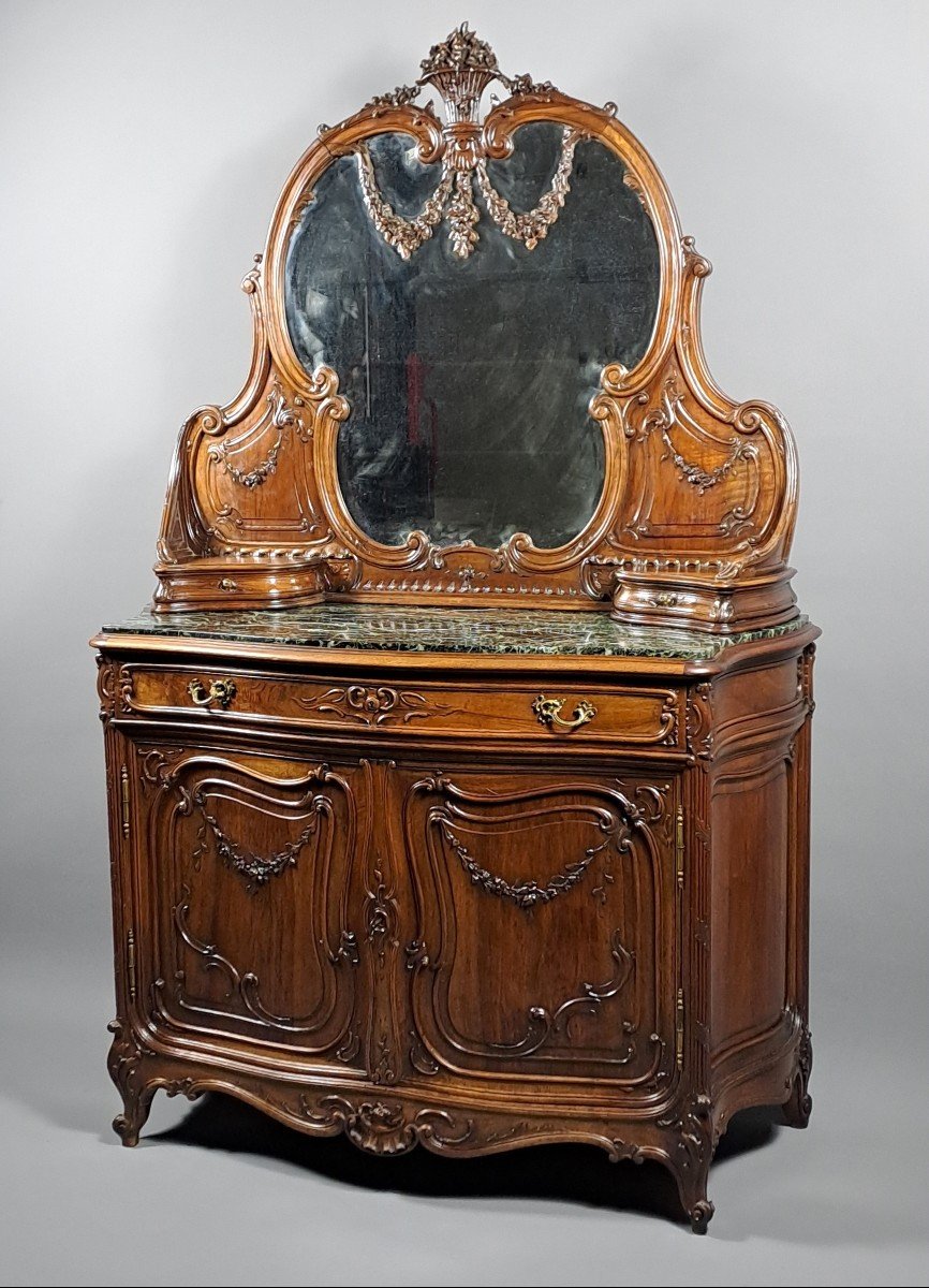 Rocaille Bedroom Furniture In Carved Walnut Stamped Bardié In Bordeaux-photo-2