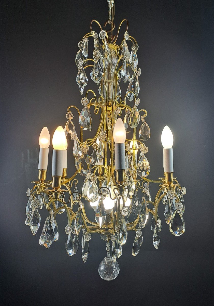 Crystal And Gilt Bronze Cage Chandelier-photo-3