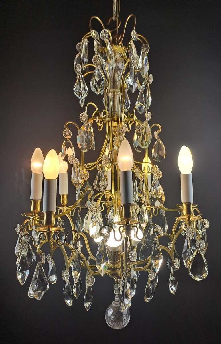 Crystal And Gilt Bronze Cage Chandelier-photo-3