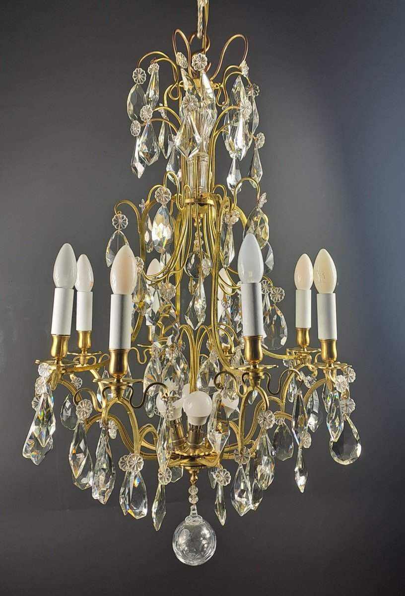 Crystal And Gilt Bronze Cage Chandelier-photo-4