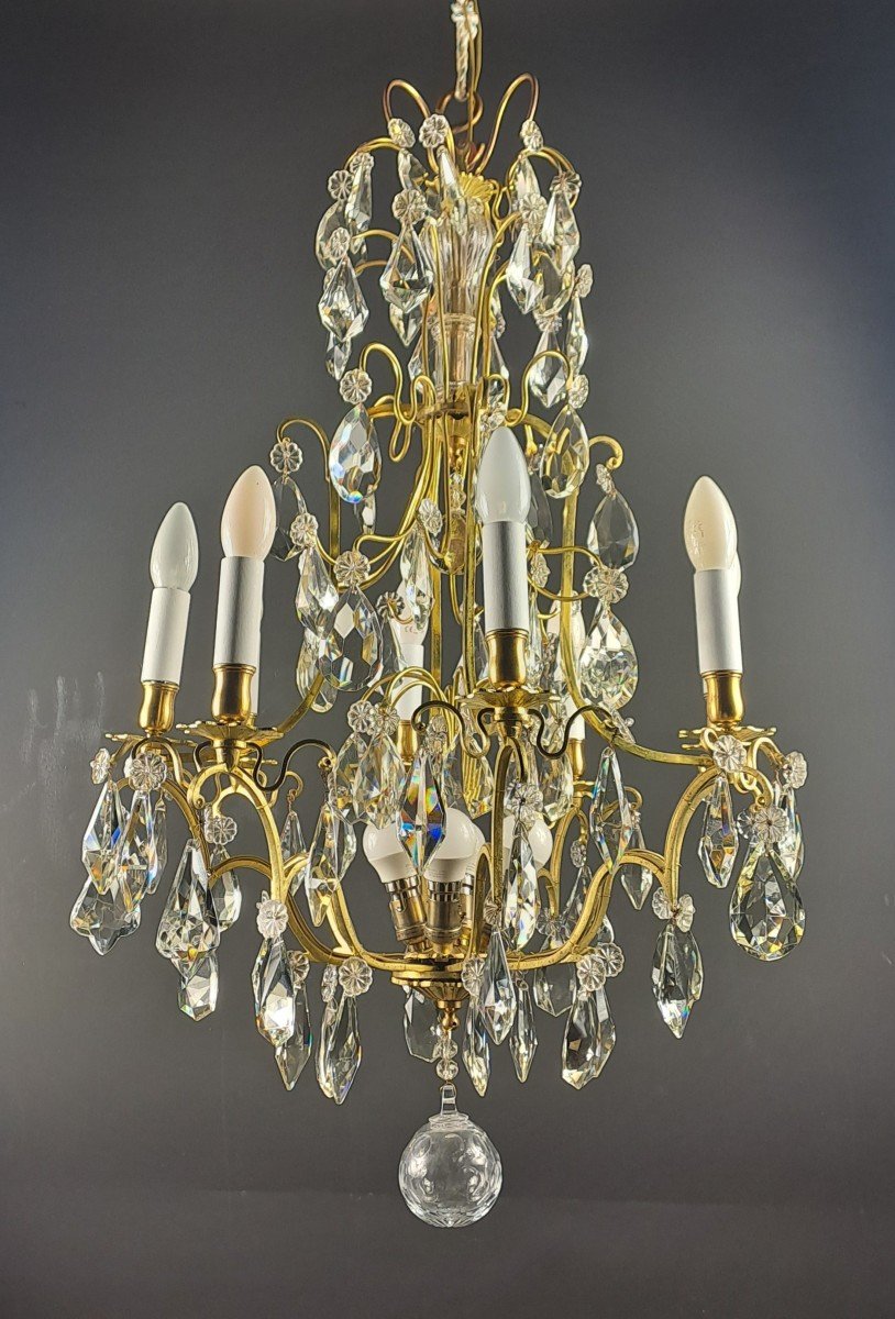 Crystal And Gilt Bronze Cage Chandelier-photo-5