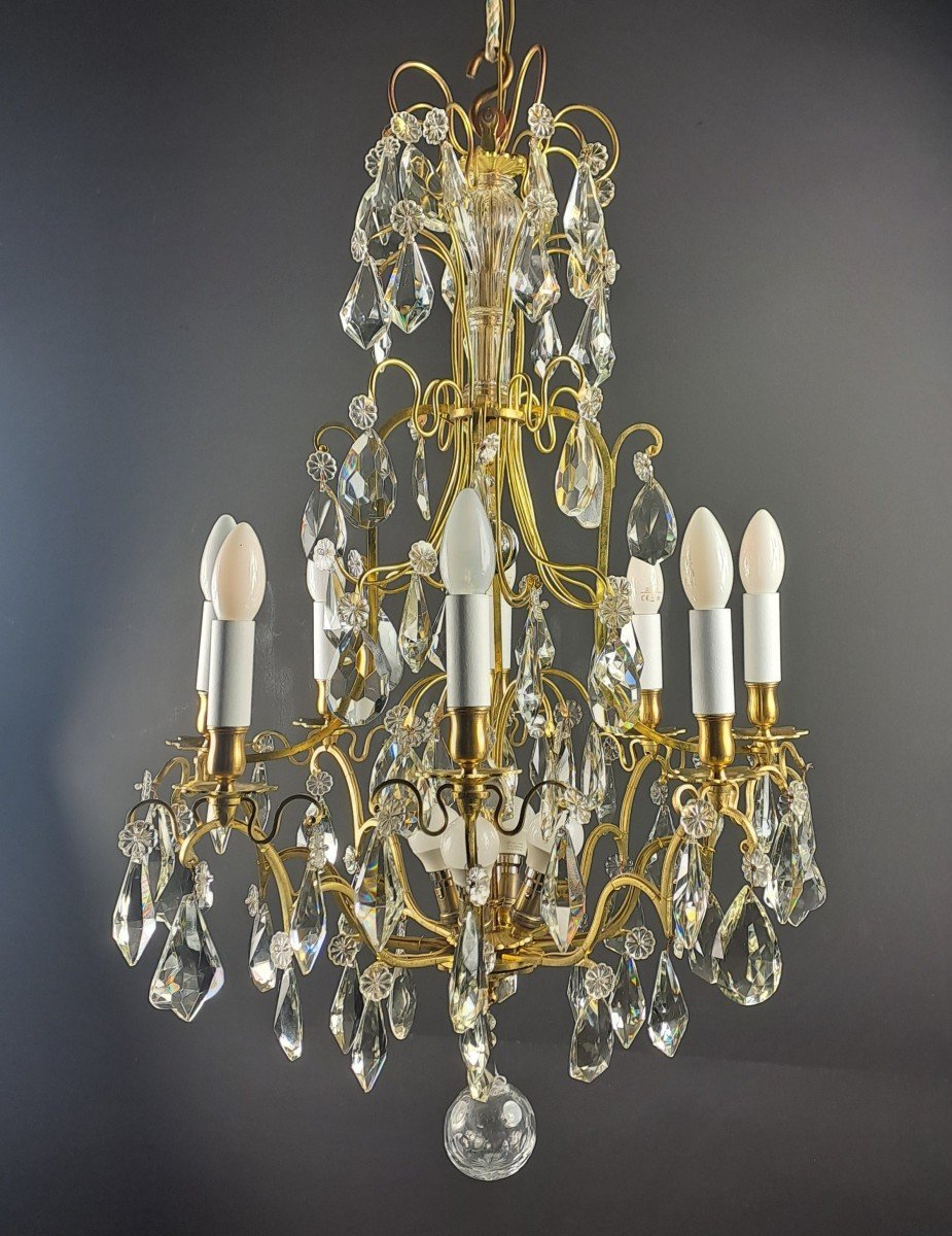 Crystal And Gilt Bronze Cage Chandelier-photo-6