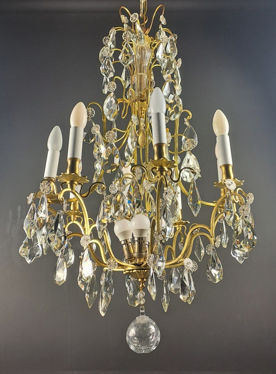 Crystal And Gilt Bronze Cage Chandelier-photo-7