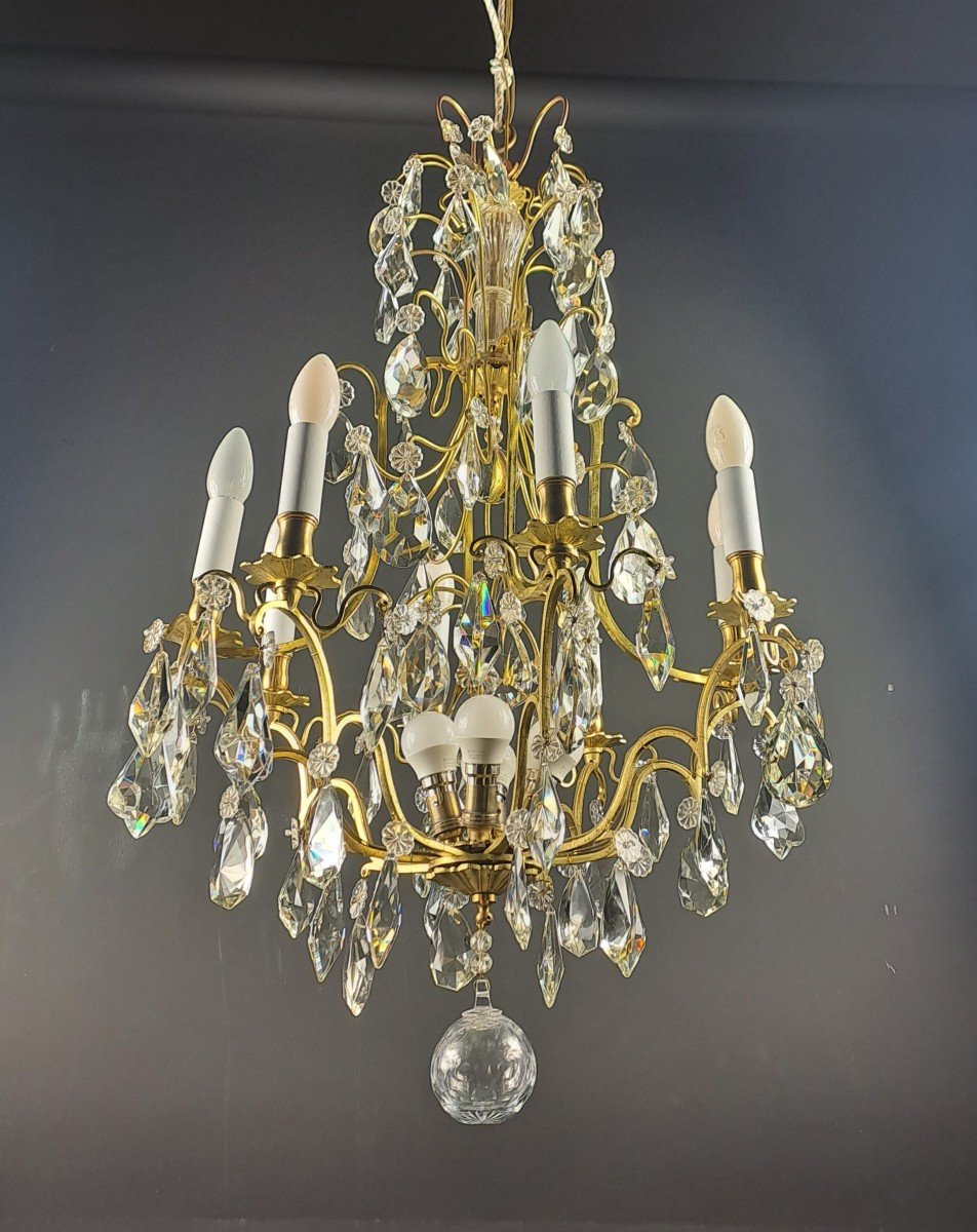 Crystal And Gilt Bronze Cage Chandelier-photo-8