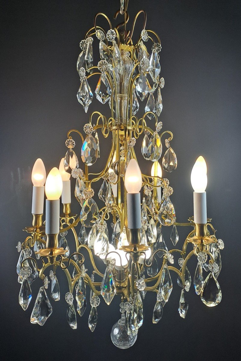 Crystal And Gilt Bronze Cage Chandelier