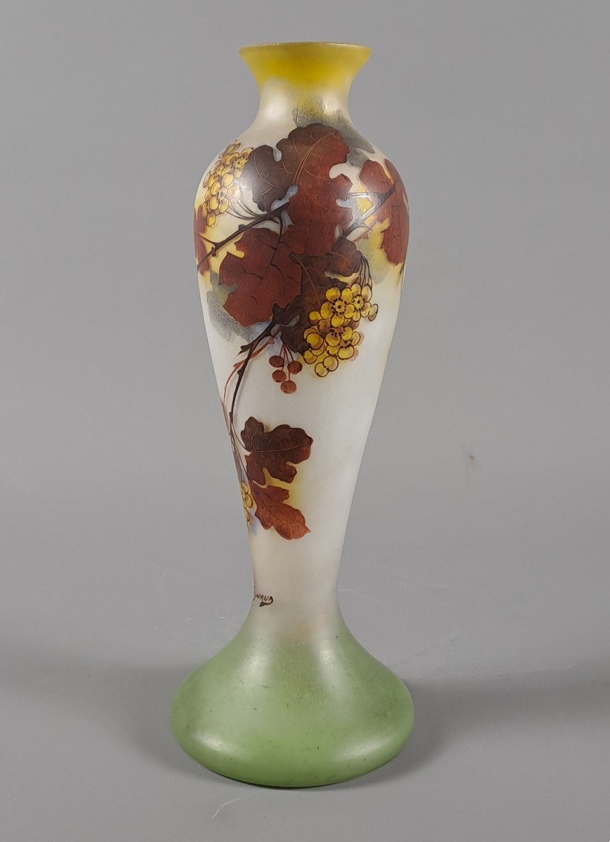 Art Nouveau Vase Decorated With Sauternes Vine Branches Signed Jean-simon Peynaud