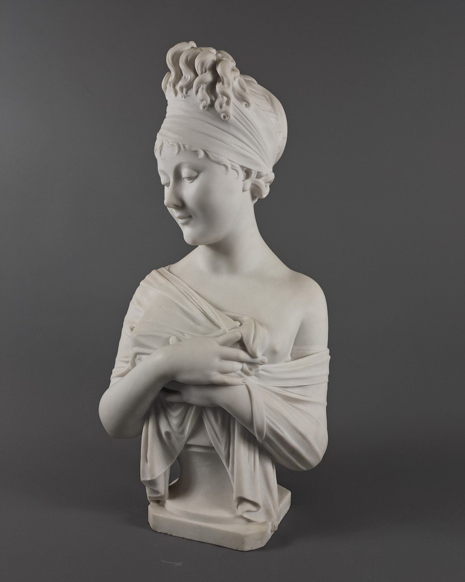 Large Carrara Marble Bust Of Madame Récamier After Chinard And Houdon -photo-5