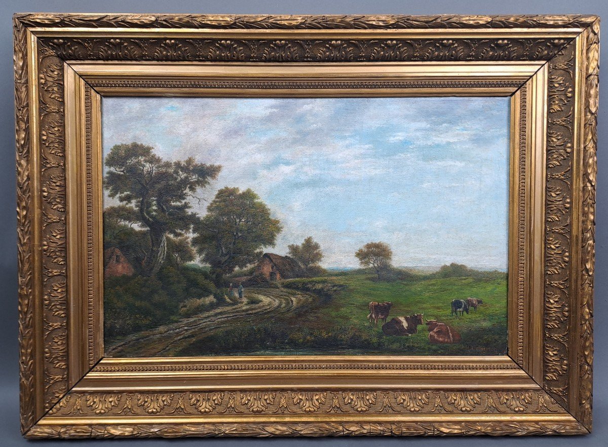 Animated Countryside Landscape - Oil On Canvas Signed Collignon-photo-2