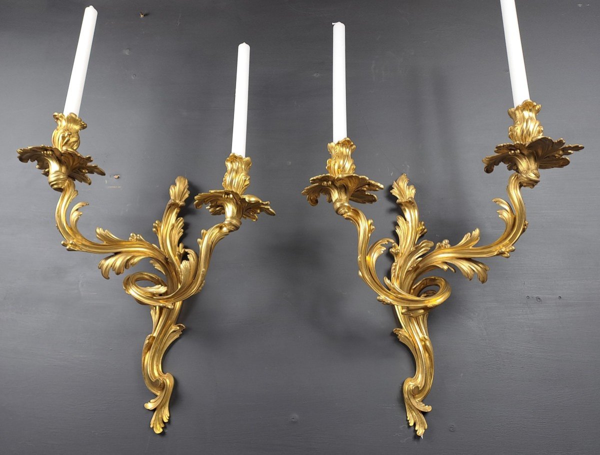 Pair Of Rocaille Wall Lights In Gilt Bronze-photo-2