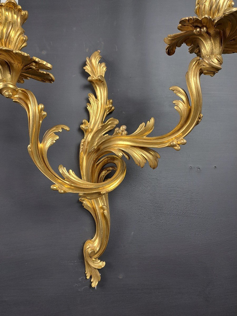 Pair Of Rocaille Wall Lights In Gilt Bronze-photo-4