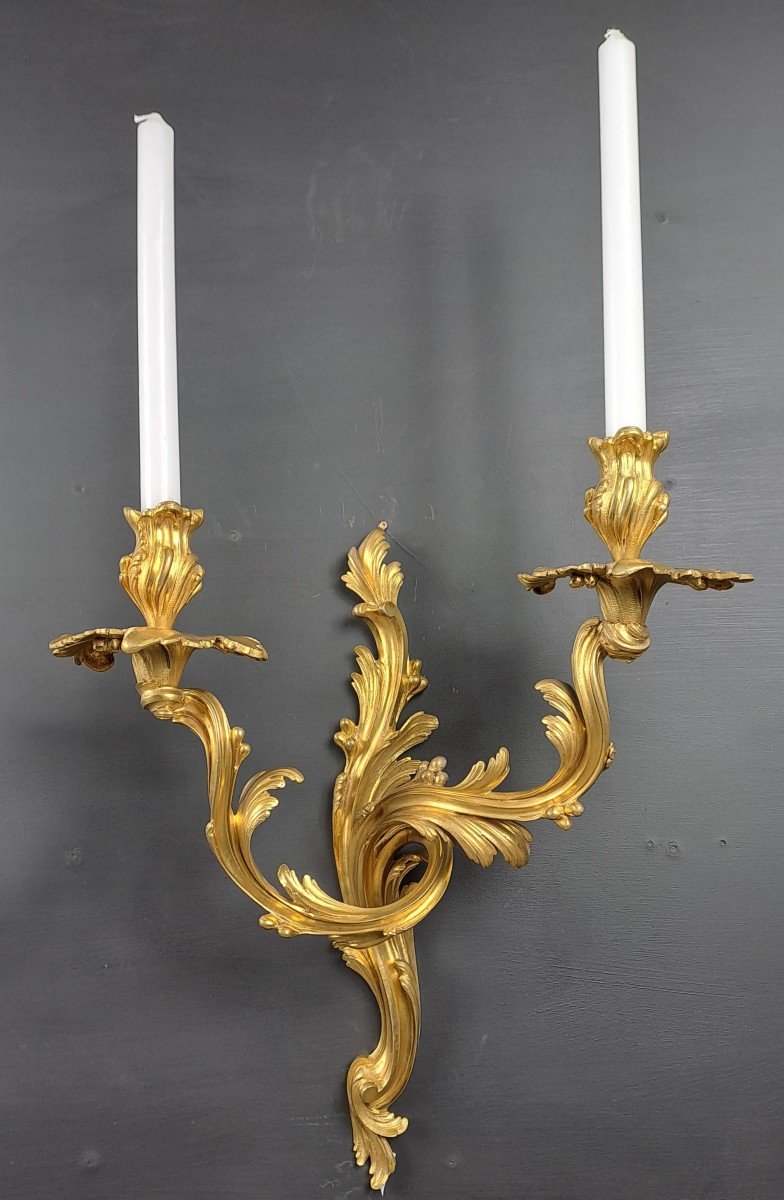 Pair Of Rocaille Wall Lights In Gilt Bronze-photo-1